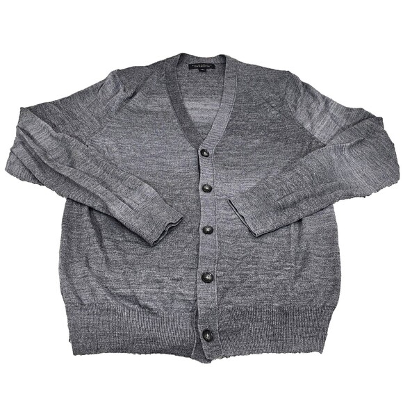 Banana Republic Mens Cardigan Sweater Wool Blend Gray Academia Grandpa Prep Sz M - Picture 1 of 14